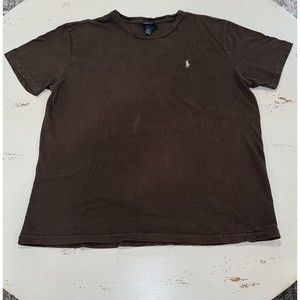 Vtg POLO RALPH LAUREN Shirt Mens L Large  Brown Single Stitch Short Sleeve Pony